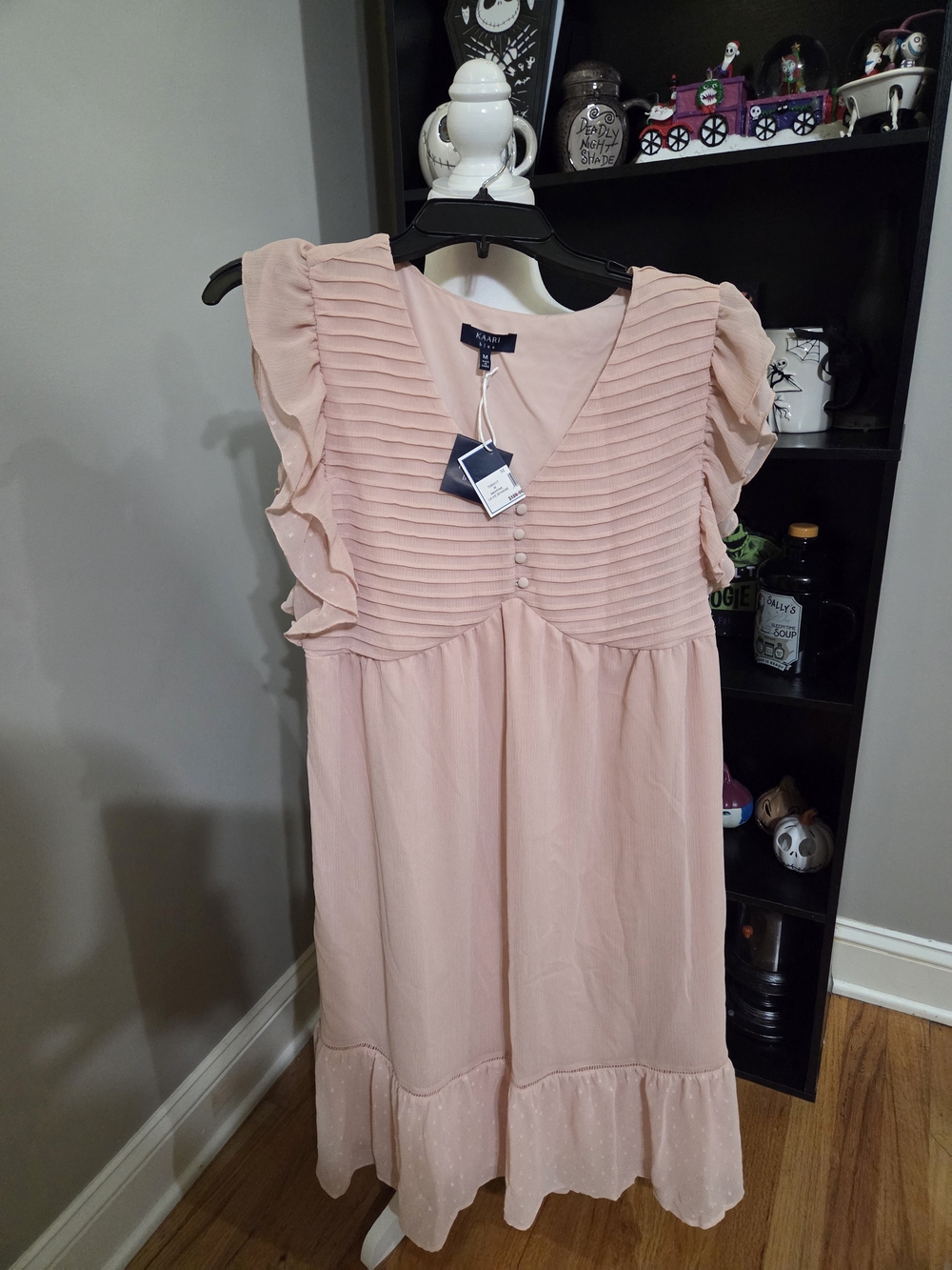 Kaari Blue Light Pink Ruffle Sleeve Casual Dress